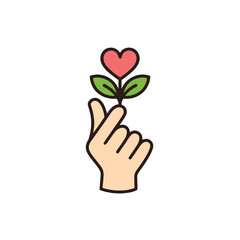 Eco Love&rdquo; &mdash; hand-heart sprouting leaves. Love expression gesture, friendship and happy relationship .