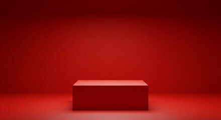 A solitary red cube rests on a matching red floor against a deep red backdrop.