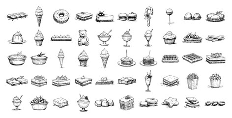 Desserts sweets and pastry hand drawn sketch icon collection © Kaz