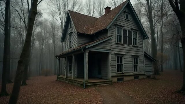 Abandoned House Amidst Dense Woods
