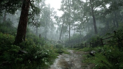 Obraz premium Rainy forest path