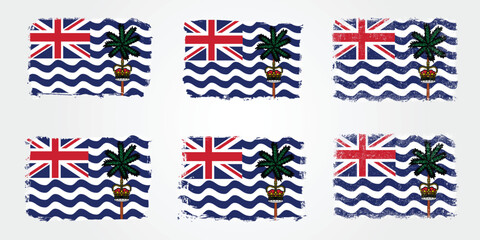 Grunge brush set of British Indian Ocean Territory flag