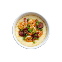 Delicious Shrimp and Andouille Sausage Grits in a White Bowl