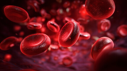 red blood cells flowing isolated on dark background
