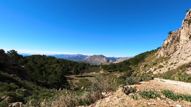 Panoramic view on hiking trail to Maroma peak, Sierra Tejeda, Spain 