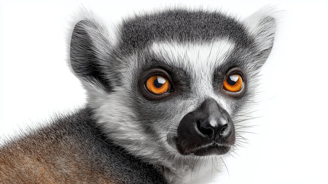 close up of a lemur on white background 