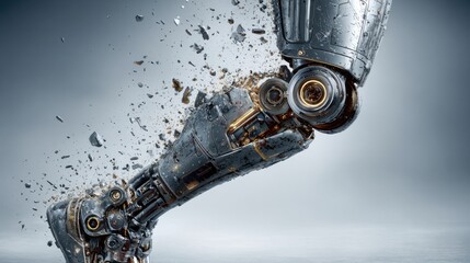 Male prosthetic technology concept showing modern limb replacement with patient and specialist in clinical environment