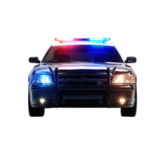 Patrol car responding to emergency with lights flashing, representing law enforcement, safety, and immediate response, ideal for editorial and commercial use
