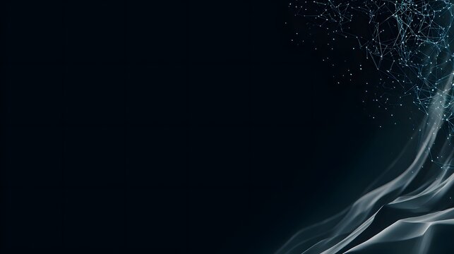 Futuristic Dark Abstract Background with Glowing Plexus Network and Flowing Waves.