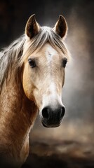 Fototapeta premium Majestic horse portrait showcasing detailed features in soft lighting with a blurred background