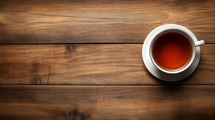 Obraz premium A steaming cup of herbal tea on wood in soft focus evokes warmth, mindfulness