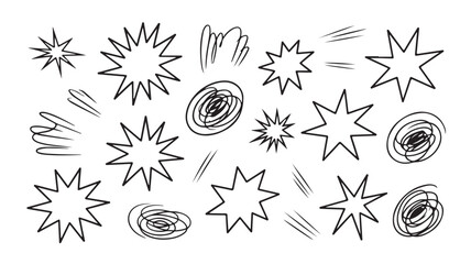 Hand-drawn black and white stars swirls and lines graphic design elements
