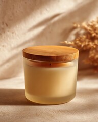 Candle Serenity: A softly lit candle sits elegantly, its gentle glow illuminating the space, creating a tranquil atmosphere. The design is simple, timeless.