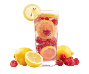 Refreshingly vibrant raspberry lemon infused water for a healthy lifestyle, perfect for summer hydration and wellness campaigns with a natural, fresh appeal