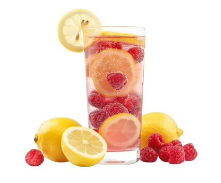 Refreshingly vibrant raspberry lemon infused water for a healthy lifestyle, perfect for summer hydration and wellness campaigns with a natural, fresh appeal