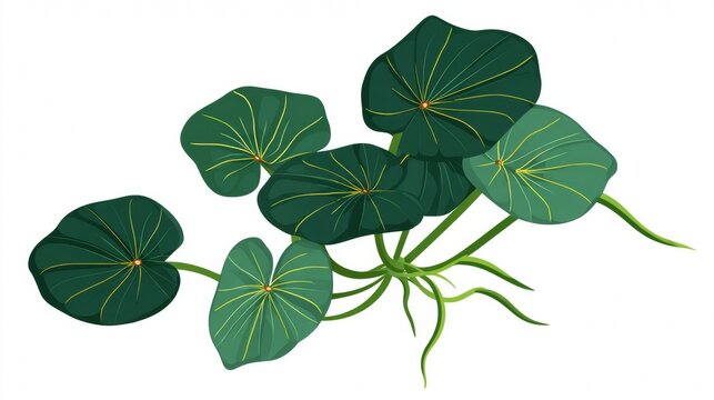 Taro leaves with roots and stems illustration.