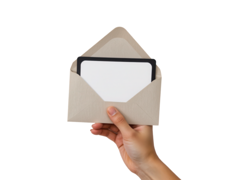 Hand Holding Open Envelope with Blank Card Ready for Personalization