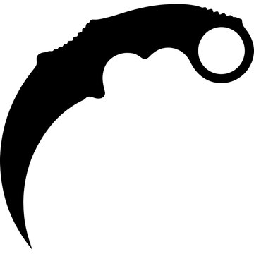 Black karambit silhouette on white background