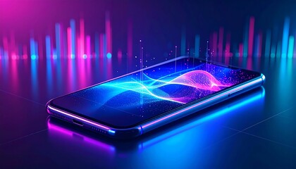 Futuristic smartphone display with glowing abstract graphics