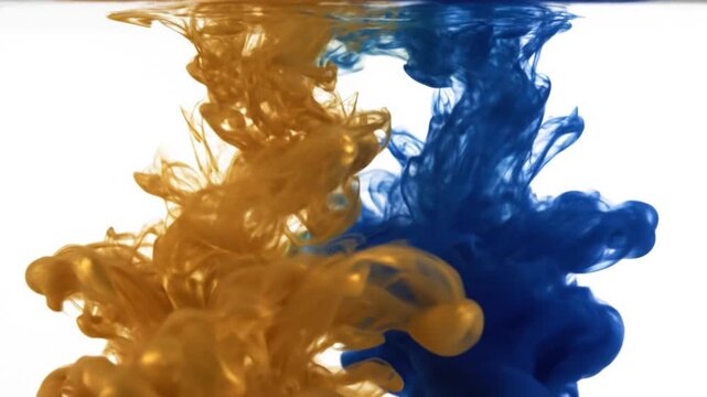  Abstract Gold and Blue Ink Drops Swirling in Water (Slow Motion)