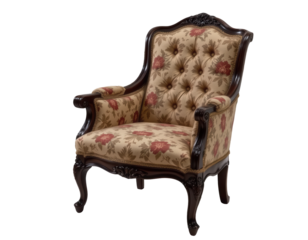 Elegant Vintage Armchair with Floral Pattern and Dark Wood Frame