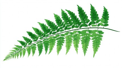 Green fern leaf branch isolated on white background with summer forest foliage and nature plant greenery for seasonal decoration
