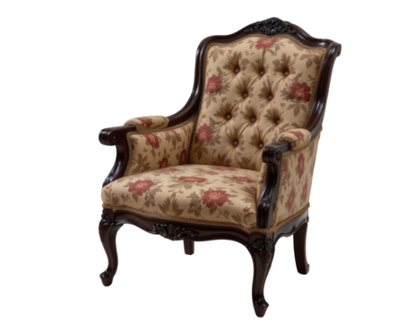 Elegant Vintage Armchair with Floral Pattern and Dark Wood Frame
