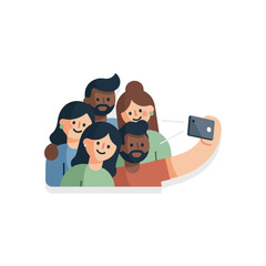 Friends selfie captures smiles and camaraderie, showcasing a moment of connection between diverse people. Group friends selfie shows unity and shared joy, expressing bond and friendship.