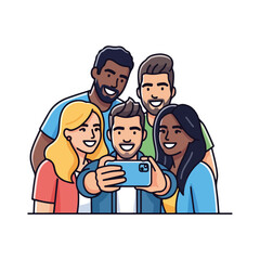 Fototapeta premium Capturing friends selfie with modern smartphone on isolated white background, friends selfie representing camaraderie and connection in fun social moment. Enjoy friends selfie, embodying social unity,