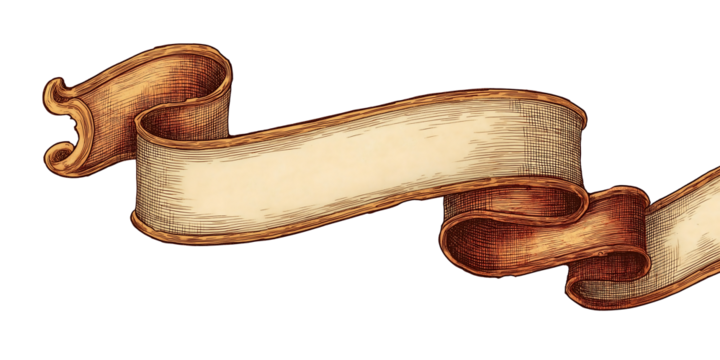 simple stylized hand painted illustration of a long blank banner scroll simplified asymmetrical turning twisting antique painted