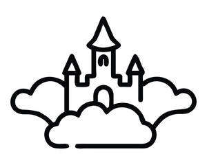 A fairytale vector illustration of a fantasy castle with medieval architecture, towering over the clouds in the sky