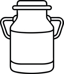 Vintage vector illustration of an old metal milk churn on a farm, with a retro dairy bottle and traditional aluminum canister