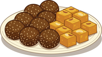 A delicious assortment of traditional Indian sweets (mithai), including Ladoo and Barfi, symbolizing prosperity and festive celebration.