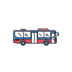 Isolated illustration of urban bus in red and blue on white background. Urban bus design is minimalist and clean, perfect for transportation themed presentations or educational materials.