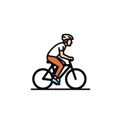 Obraz premium Urban cycling person rides bike in simple style. Urban cycling exercise provides healthy lifestyle for people. The vector graphics illustrate urban cycling for healthy habits and urban recreation.