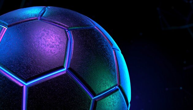 Futuristic soccer ball with vibrant neon glow