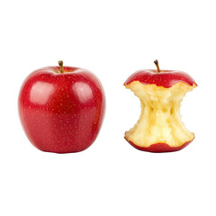 Red Apple and Bitten Apple on Black Background: A Still Life Image Featuring a Whole Red Apple and a Bitten Red Apple Against a Pure Black