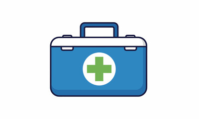 Blue First Aid Kit with Green Cross, White Accents, and Rounded Edges.