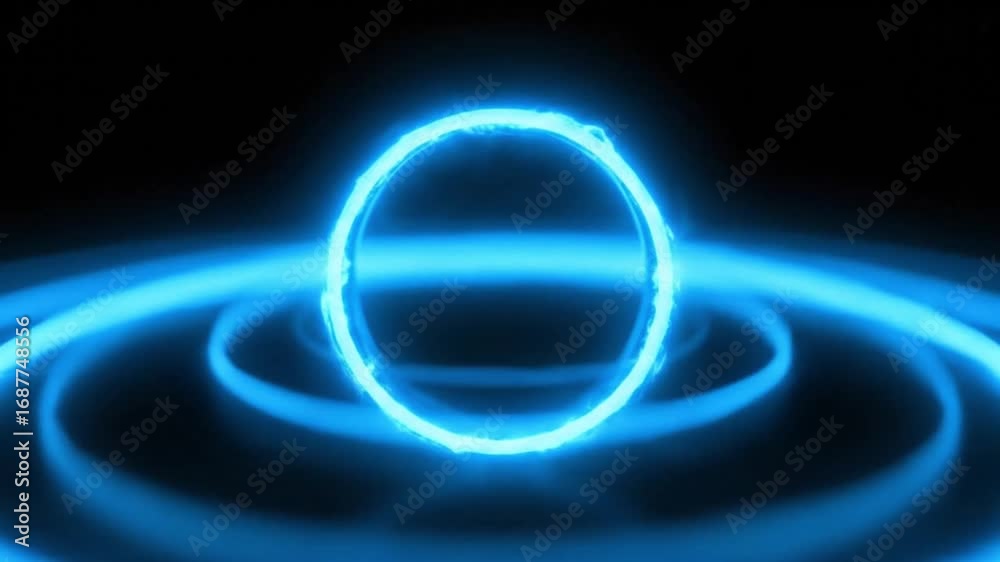 Wall mural vibrant blue energy ring emitting glowing concentric circles of light, creating a futuristic portal 