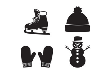 Winter clothing and snowman icons for seasonal designs