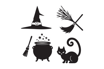 Halloween witch icons silhouette set