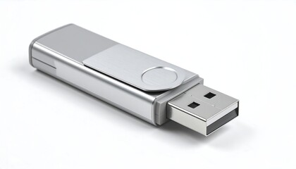 Silver USB Flash Drive for Data Storage and Transfer.