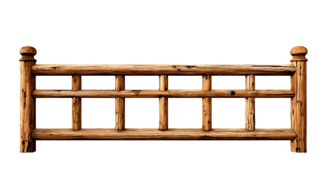 simple wooden railing on transparent background