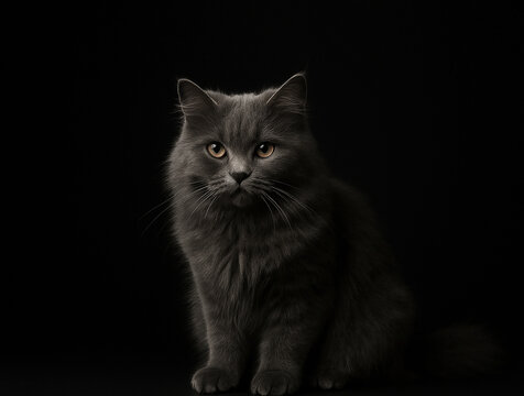 Elegant Grey Cat on black background
