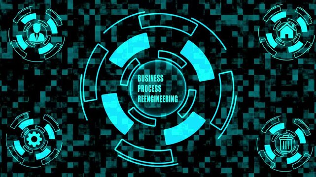 BUSINESS PROCESS REENGINEERING Business and Technology Concept &ndash; Futuristic Enterprise Resource Planning, Illustration with Abstract Technology Symbols
