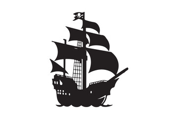 Silhouette of a majestic pirate ship sailing on the ocean
