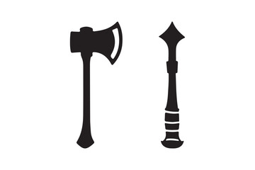 Silhouette of a battle axe and a mace on a white background