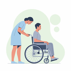 Nurse Assisting Patient in Wheelchair Illustration