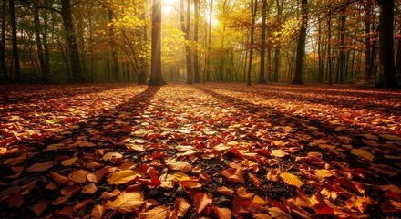 Autumn Forest Floor Covered with Colorful Fallen Leaves