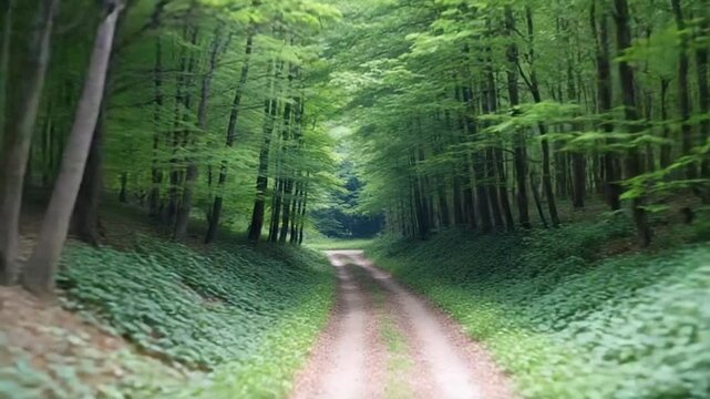 A scenic dirt road nestled among a lush forest